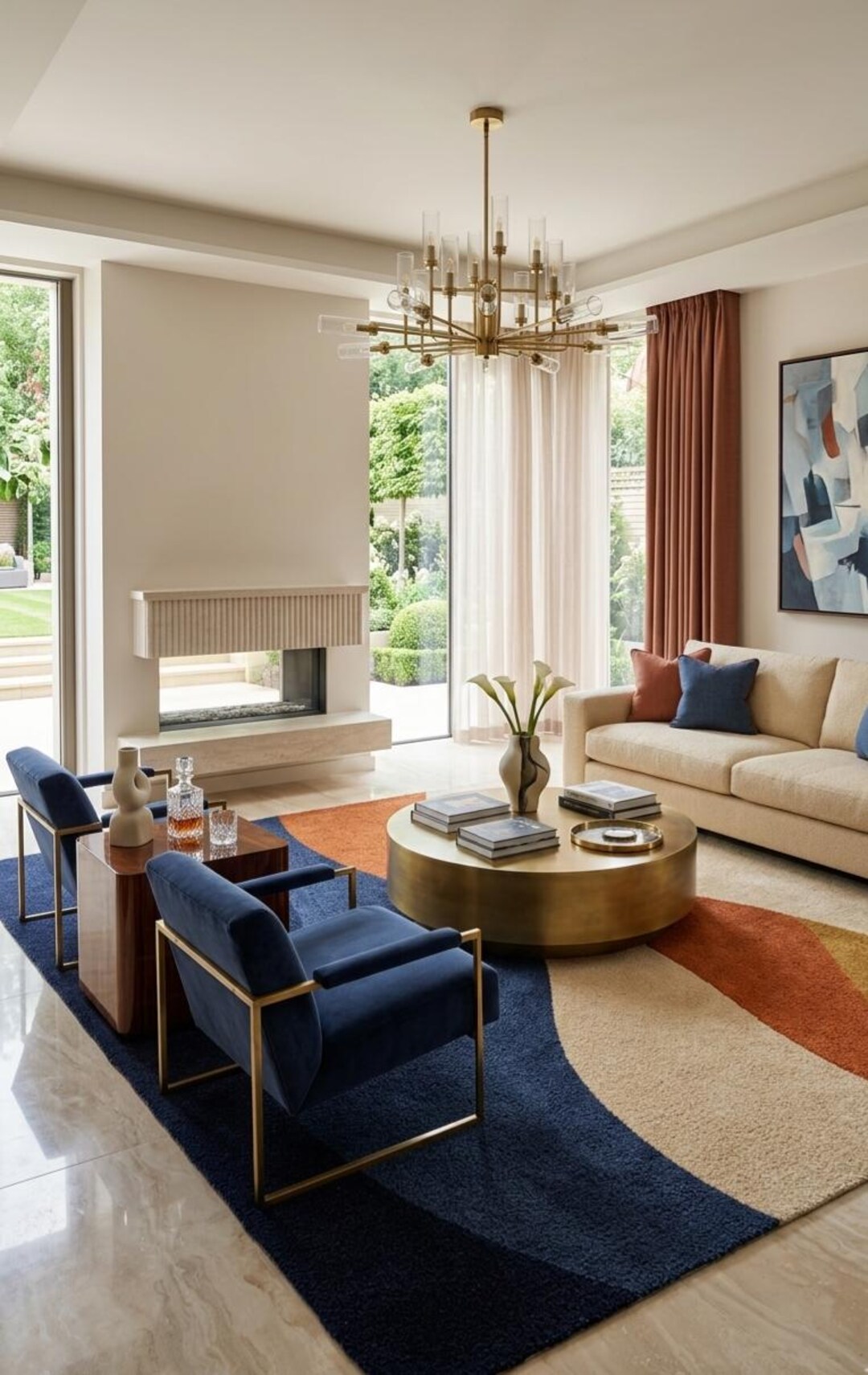 Chic Neutral Living Room With Bold Color Accents - Etsy