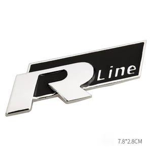 VW R Line-badge-embleem, zwart/zilver aluminium sticker (78 mm x 28 mm)
