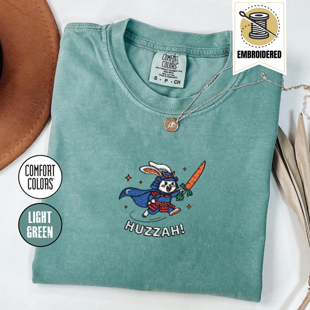 Huzzah Samurai Bunny Embroidered Shirt Comfort Colors®, Funny Katana ...