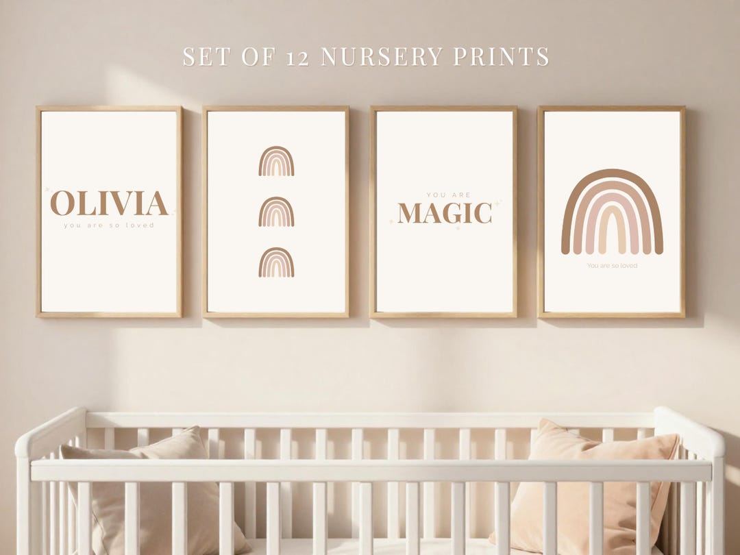 Boho Rainbow Nursery Wall Art Set of 12 Neutral Baby Room Decor ...