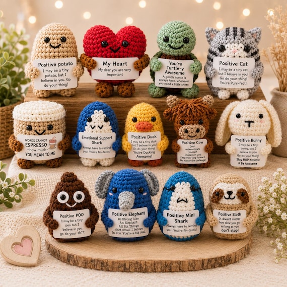 Crochet Pocket Hug | Positive Plush Toy, Mental Health Support Gift. Thoughtful Gifts.