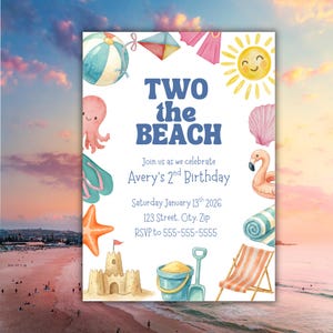 TWO the Beach Zweite Geburtstagseinladung | Geburtstagseinladung Strand | Kinder Sommer Geburtstag einladen | Bearbeitbare Canva Vorlage