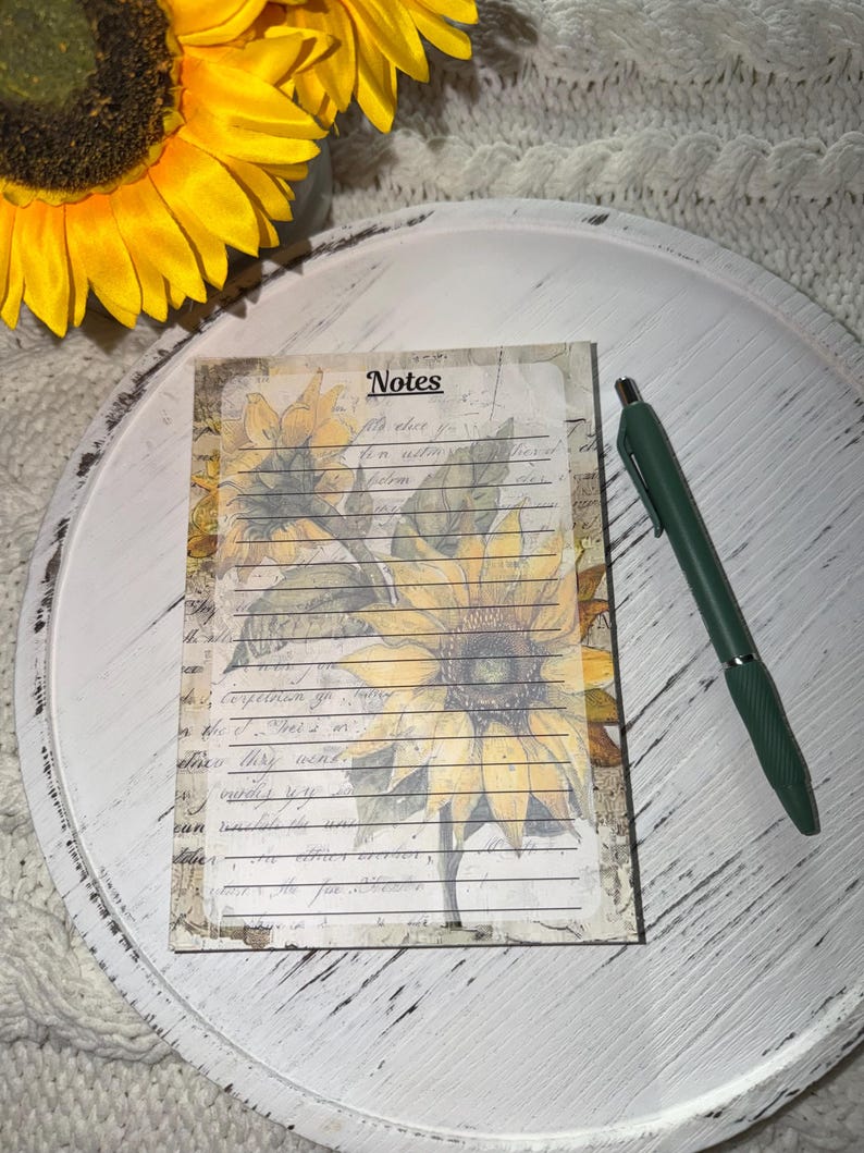 Vintage Sunflower Lined Notepad | Rustic Farmhouse Stationery, 50 ...