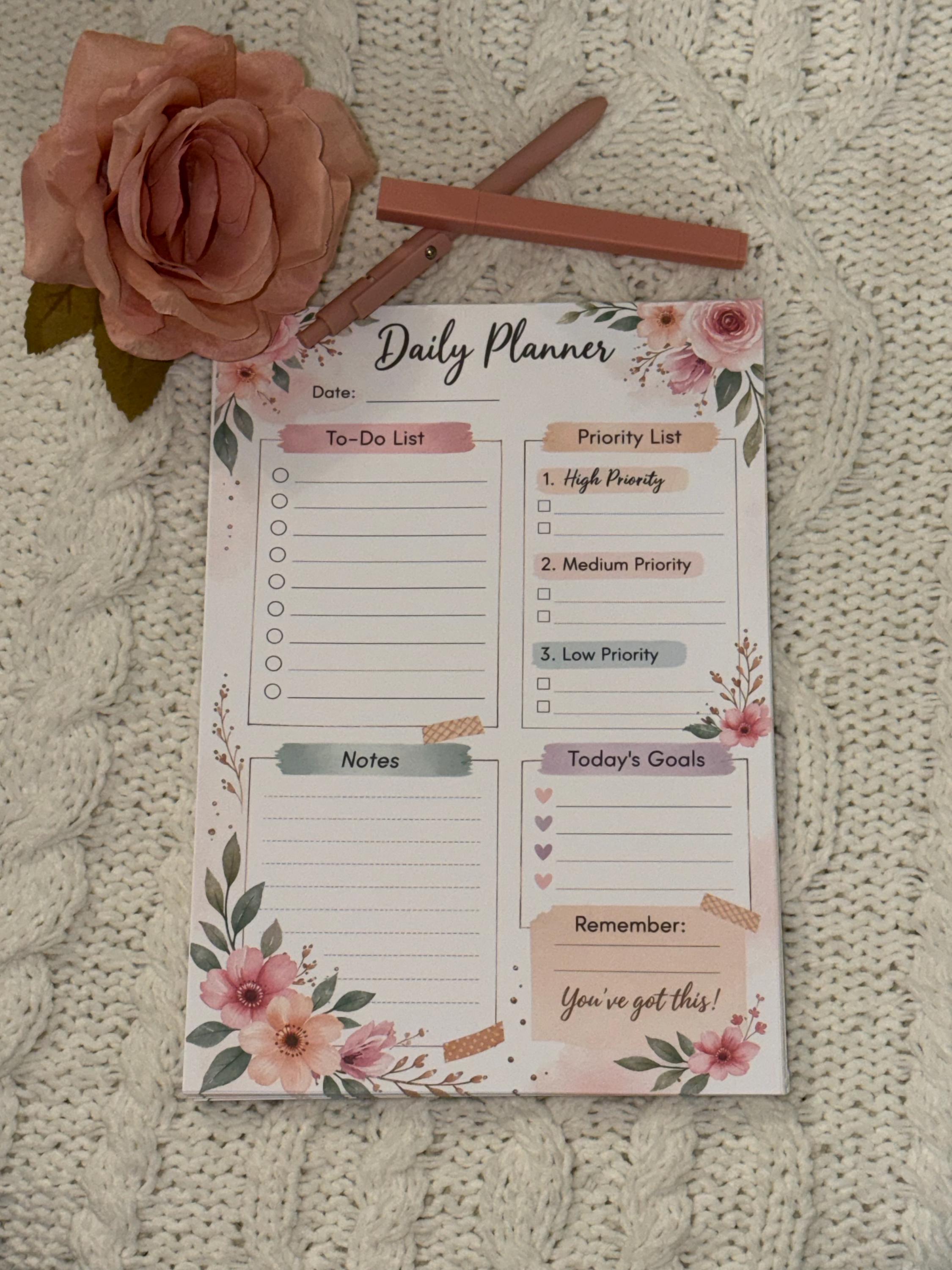 Floral Daily Planner Notepad | 7x9 Tear-off Desk Organizer, To-do List ...