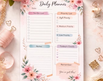 Floral Daily Planner Notepad | 7x9 Tear-Off Desk Organizer, To-Do List Pad