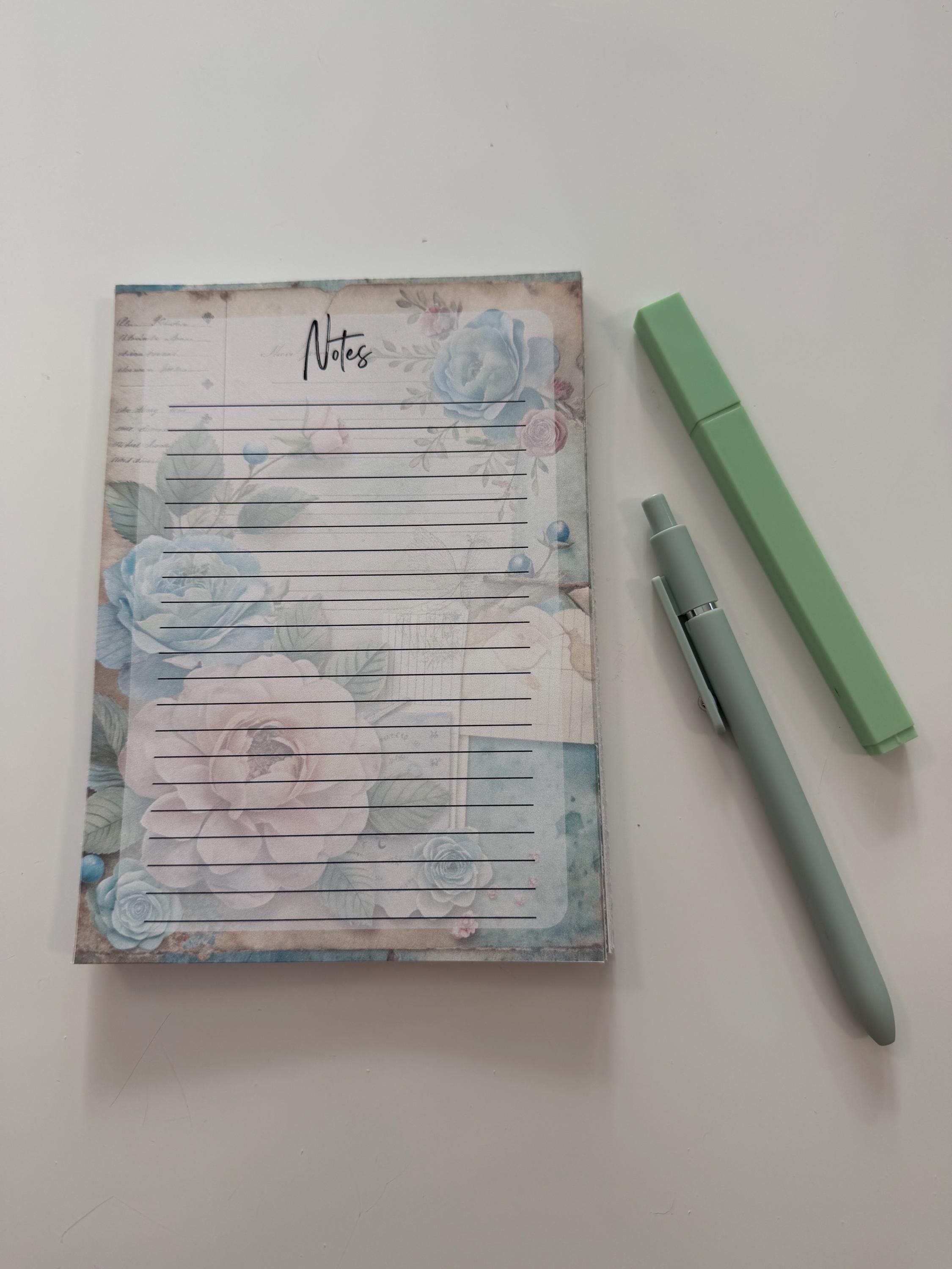 Vintage Floral Notepad | Blue Pink Roses, 4x6 or 5x7 Memo Pad - Etsy