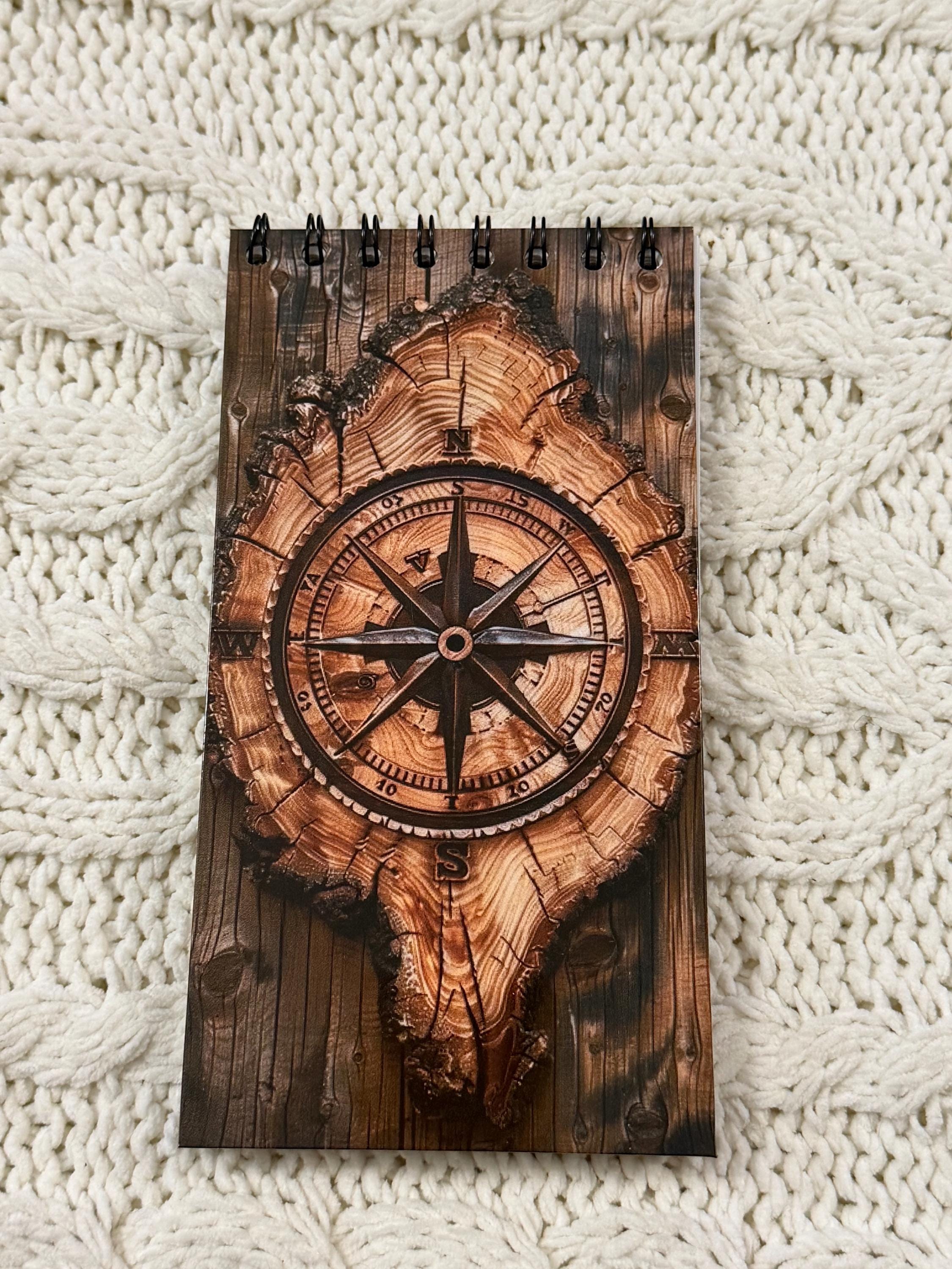 Rustic Compass Notebook | Wood Grain Top Flip Journal (4.5x8) - Etsy