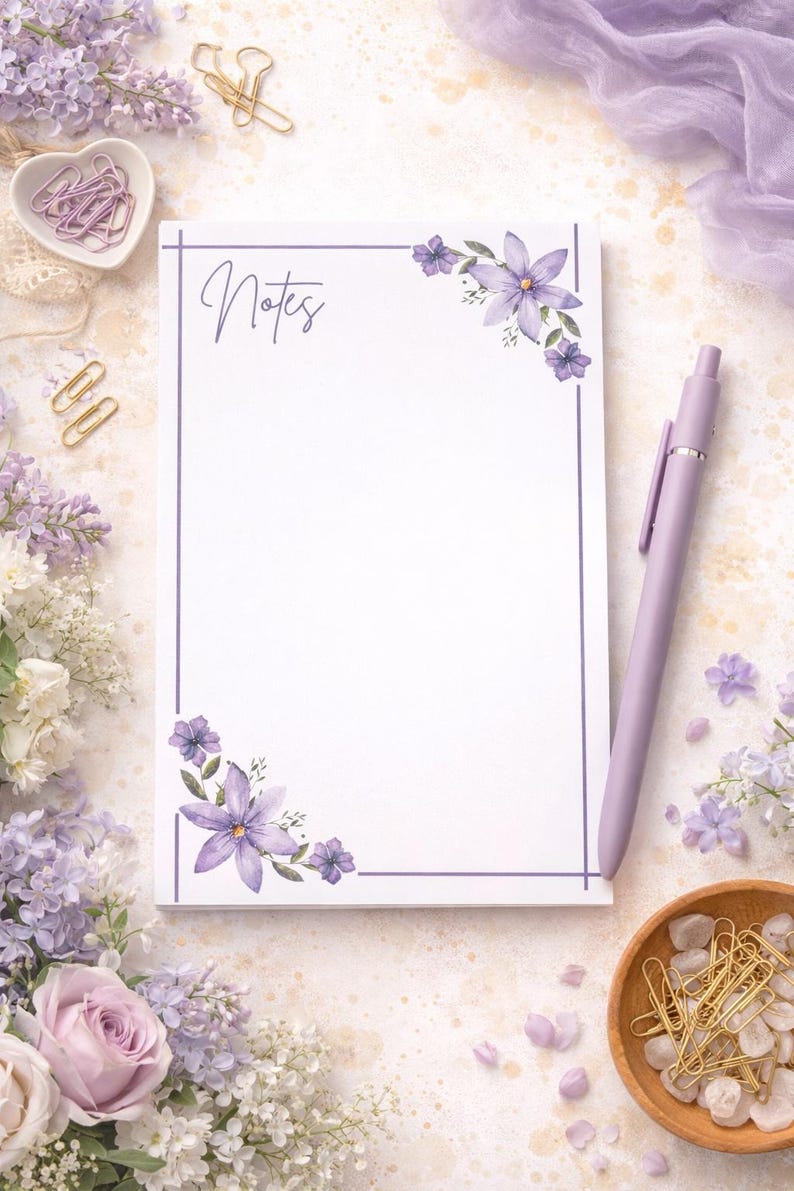 Purple Floral Notepad | Lavender Tear-off to Do List | Feminine Desk ...