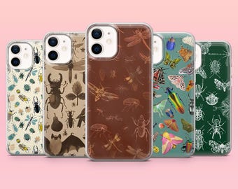 Insect Pattern Phone Case Beatle Vintage Cover for iPhone 17Pro, 16, 15, 14, 13, 12, Samsung S26, S25, S24, S23Fe, A16, A56, Pixel 10, 9Pro