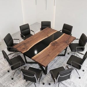 Rechthoekig zwart epoxy eettafelblad | Luxe Resin River-keukentafel | Live Edge houten salontafel | Handgemaakte moderne houten meubels