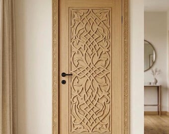 Puerta interior con elegante acabado en roble / Puerta de madera tallada con CNC de diseño artístico / Puerta de diseño personalizada en madera maciza / Panel arquitectónico minimalista de lujo