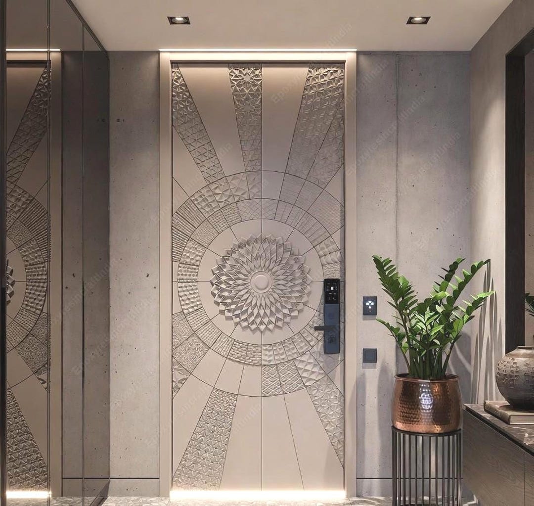 Modern CNC Carved Main Door | 3D Floral Mandala Design | Luxury HDHMR ...