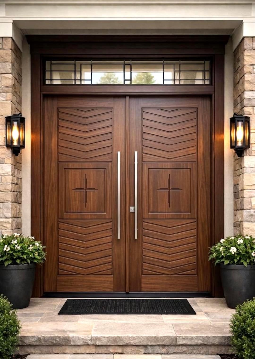 Modern Double Entry Door | Custom 3D Carved Wood Main Door | Chevron ...