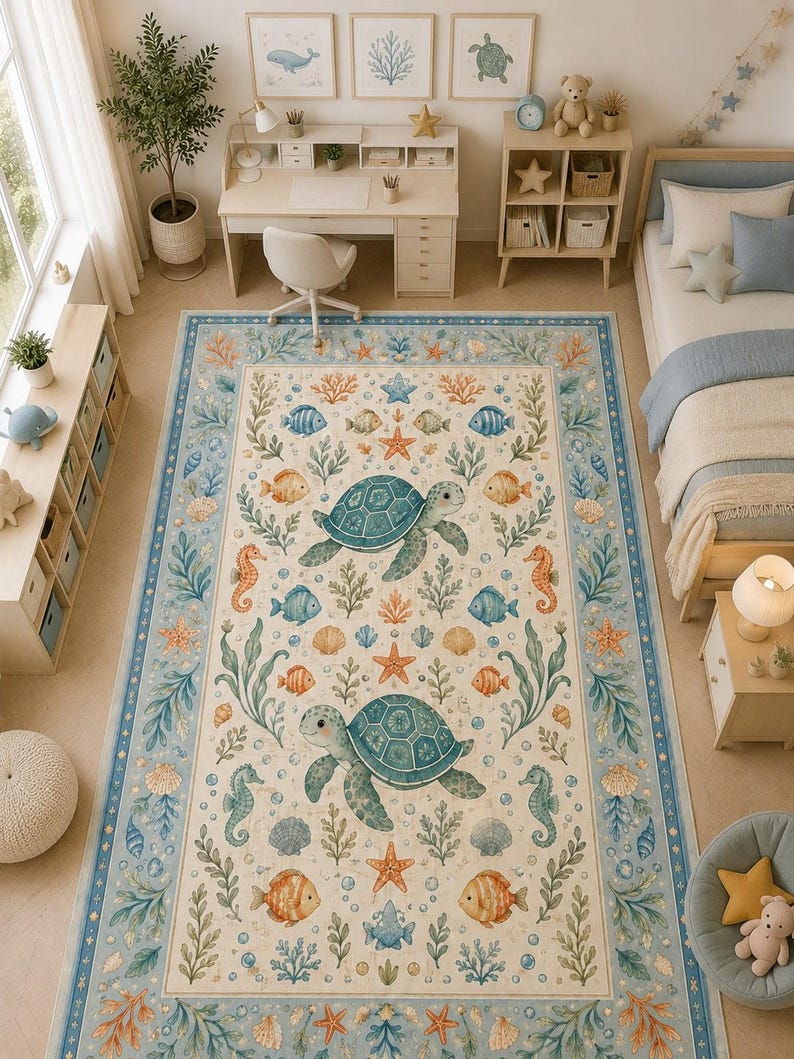 Digital printed starfish and shell indoor flooring