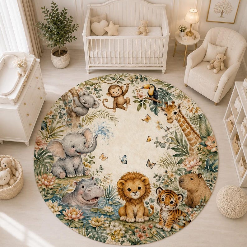 Cute animal circle decor with monkey capybara and koala