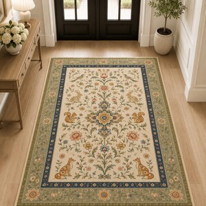 Boho grandmillennial floor pad for traditional rustic room