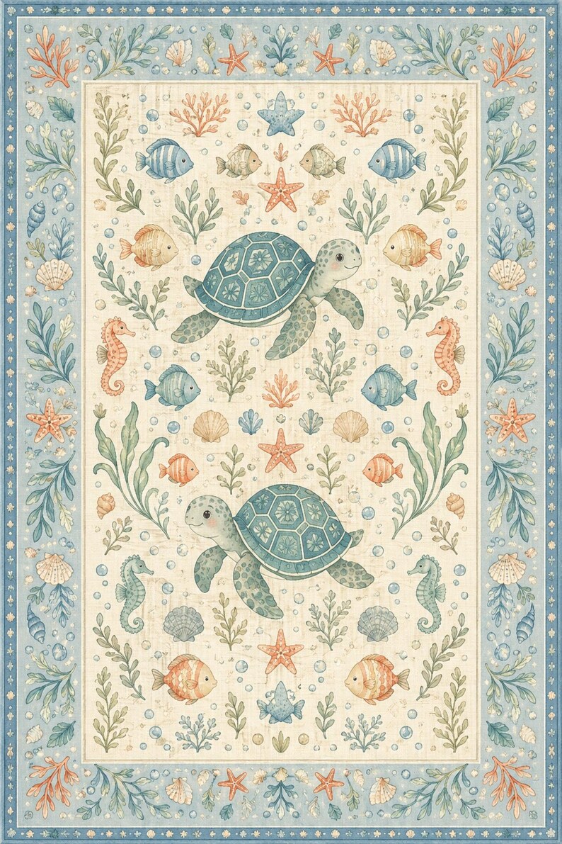 Washable nautical ocean decor mat for baby play room