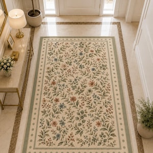 Cottagecore botanical carpet for rustic living room