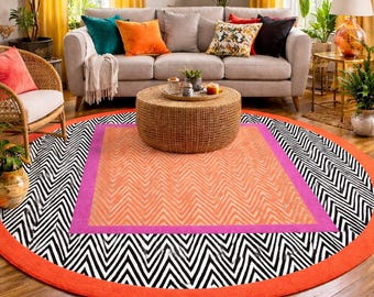 Modern Geometric Terracotta Rug, Abstract Block Pattern Floor Mat, Mid Century Washable Carpet, Industrial Home Decor, Custom Size Textile