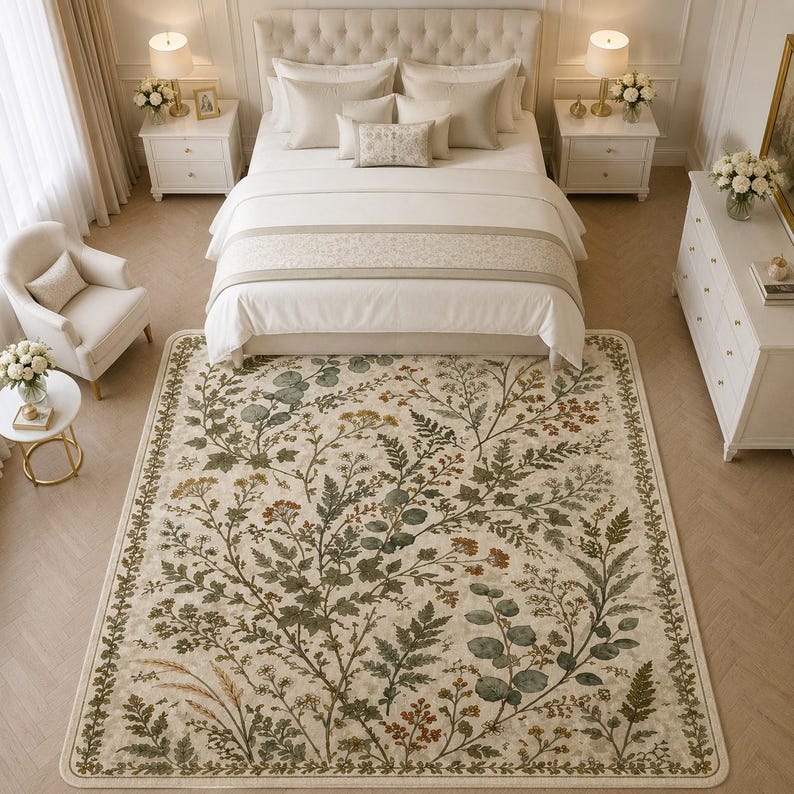 Rustic wildflower floor pad for boho grandmillennial bedroom