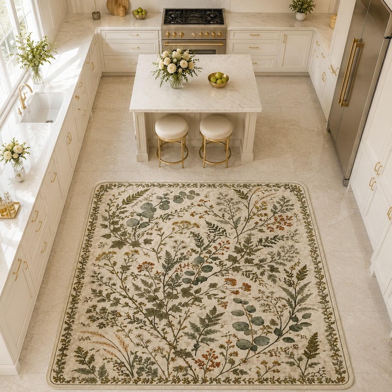 Digital printed nature inspired herbarium indoor area flooring
