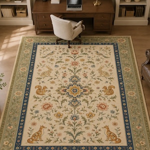 Boho grandmillennial floor pad for traditional rustic room