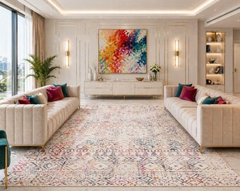 Moroccan Area Rug, Boho Tribal Carpet, Geometric Kilim Rug, Southwestern Neutral Living Room Decor