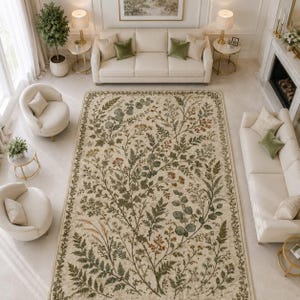 Vintage botanical rug with william morris inspired fern design