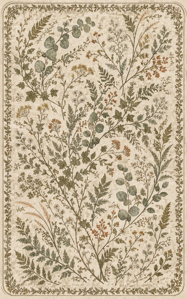 Washable neutral cottagecore mat for elegant living room