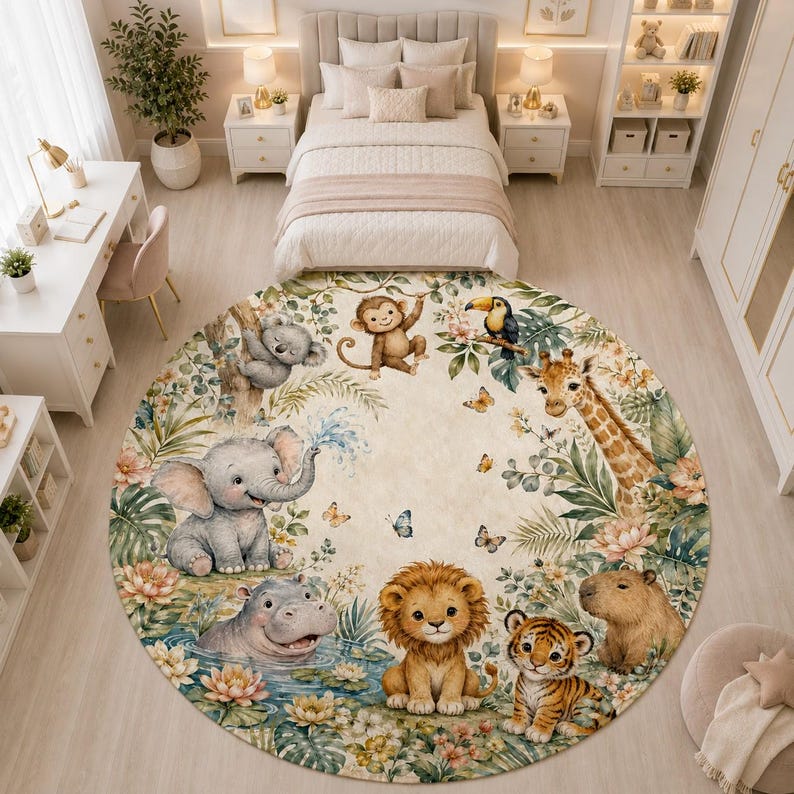 Digital printed watercolor wildlife toddler play area
