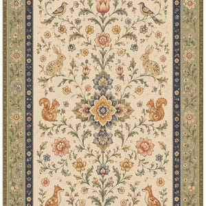 Washable cottagecore nursery mat in sage green and beige