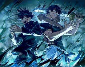 Megumi and Toji Fushiguro - Jujutsu Kaisen - Holographic Vinyl Anime Wall Art