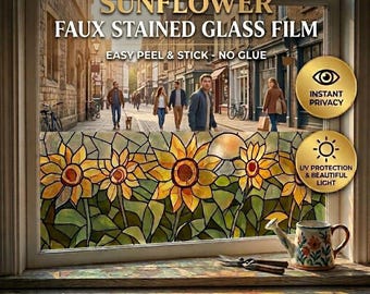 Stained Glass Sunflower Window Film: Static Cling Privacy Art (No-Glue)