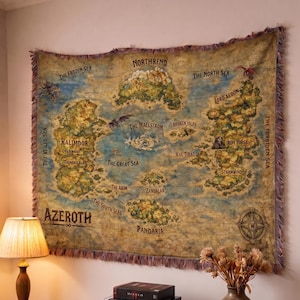 Arazzo con mappa di Azeroth in tessuto fantasy – Coperta fantasy ispirata a WoW