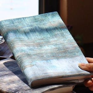 Blue Textured Fabric Book Cover A5 Journal Sleeve Adjustable Notebook Protector Custom Size Gift