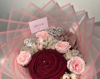 Handcrafted Hijab Bouquet: Elegant Jersey Flowers for Eid, Ramadan, Mother's Day