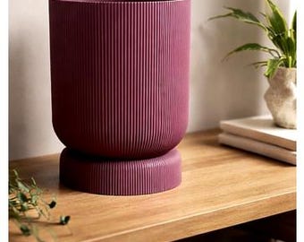 Modern Ribbed Planter with Drainage Tray | Minimalist Indoor Succulent Pot
