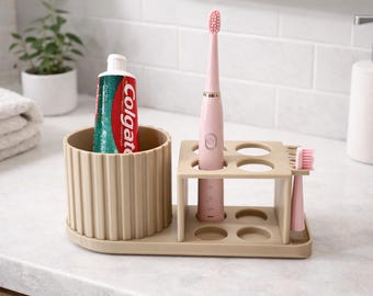 Modern Minimalist Toothbrush Holder Organizer | Bathroom Counter Storage Stand