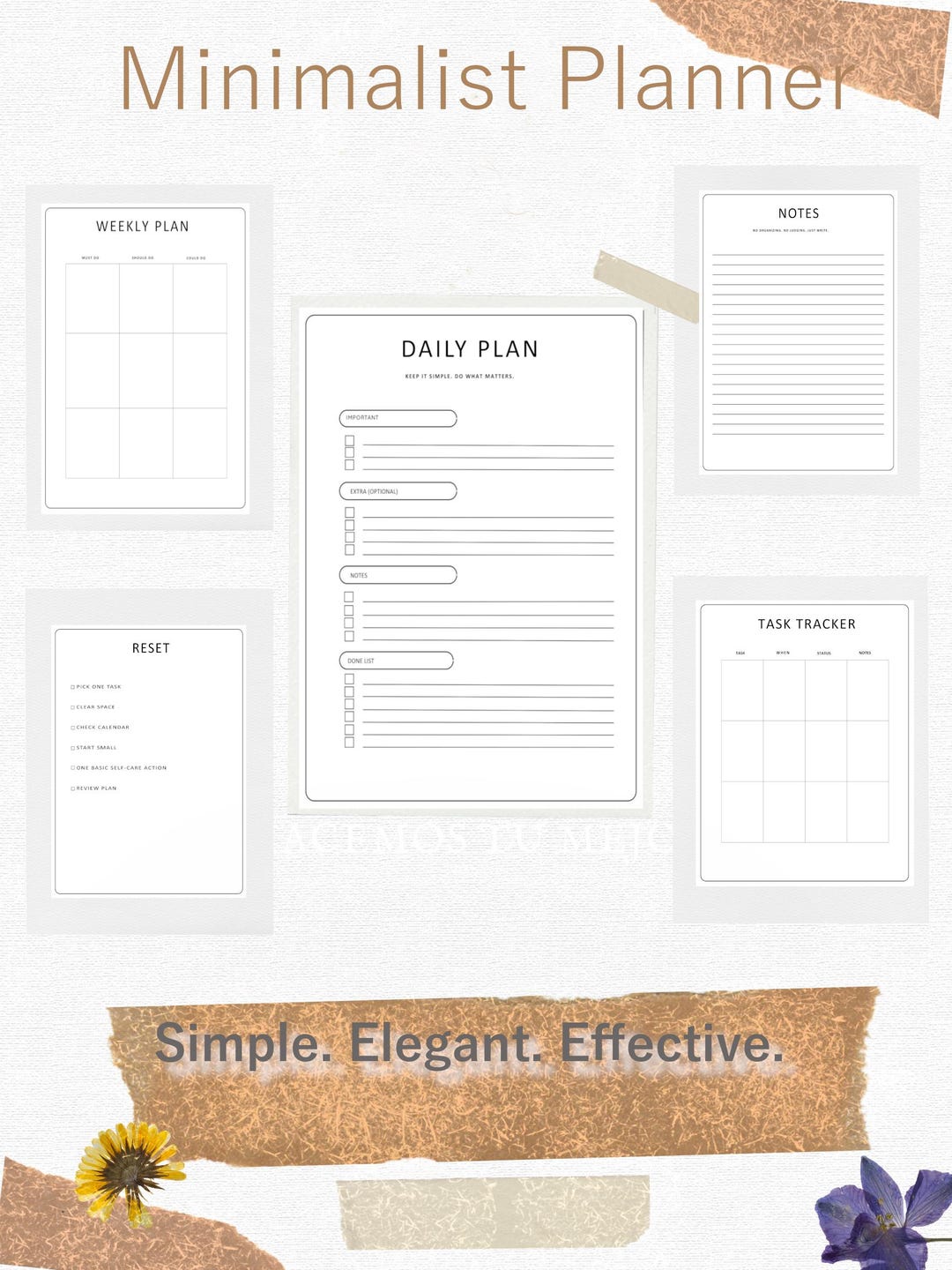 Minimalistischer Planer zum ausdrucken, einfacher Tagesplaner, PDF