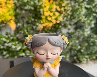 Nueva tienda / Maceta floral de arcilla pintada a mano – Selección de coleccionista, decoración de diseño para el hogar, regalo para fiestas / Serie Sweet Dream Girl