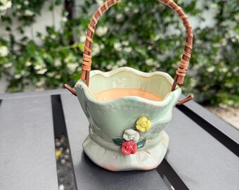 Oferta especial de la tienda / Maceta de cerámica hecha a mano con asa / Maceta estilo cesta floral – Selección de coleccionista, decoración de diseño para el hogar, regalo para fiestas
