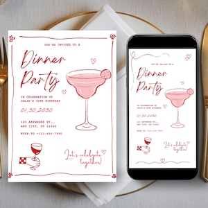 Birthday Dinner Invitation, Elegant Dinner Party Template (Digital Invite), Printable & Editable
