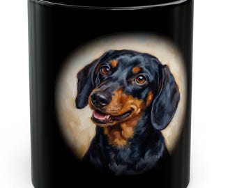 Black and Tan Dachshund Portrait Mug – Expressive Doxie Coffee Cup
