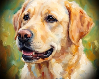 Geel kussen labrador - hondenliefhebber cadeau, impressionistisch huisdierkunstkussen