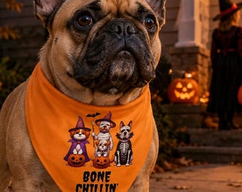 Bone Chillin Halloween-hondenbandana, schattige griezelige hondenbandana, oranje herfsthuisdiersjaal, accessoire voor Halloween-hondenkostuum