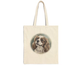 Cavalier King Charles Portrait Tote Bag | Canvas Dog Face Print