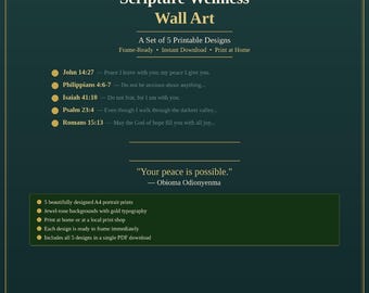 Scripture Wellness Wall Art | Set of 5 Christian Prints (Instant PDF Download)