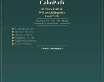 CalmPath Faith Affirmation Card Deck | 52 Scripture-Inspired Wellness Cards | Printable PDF | Anxiety & Stress Relief