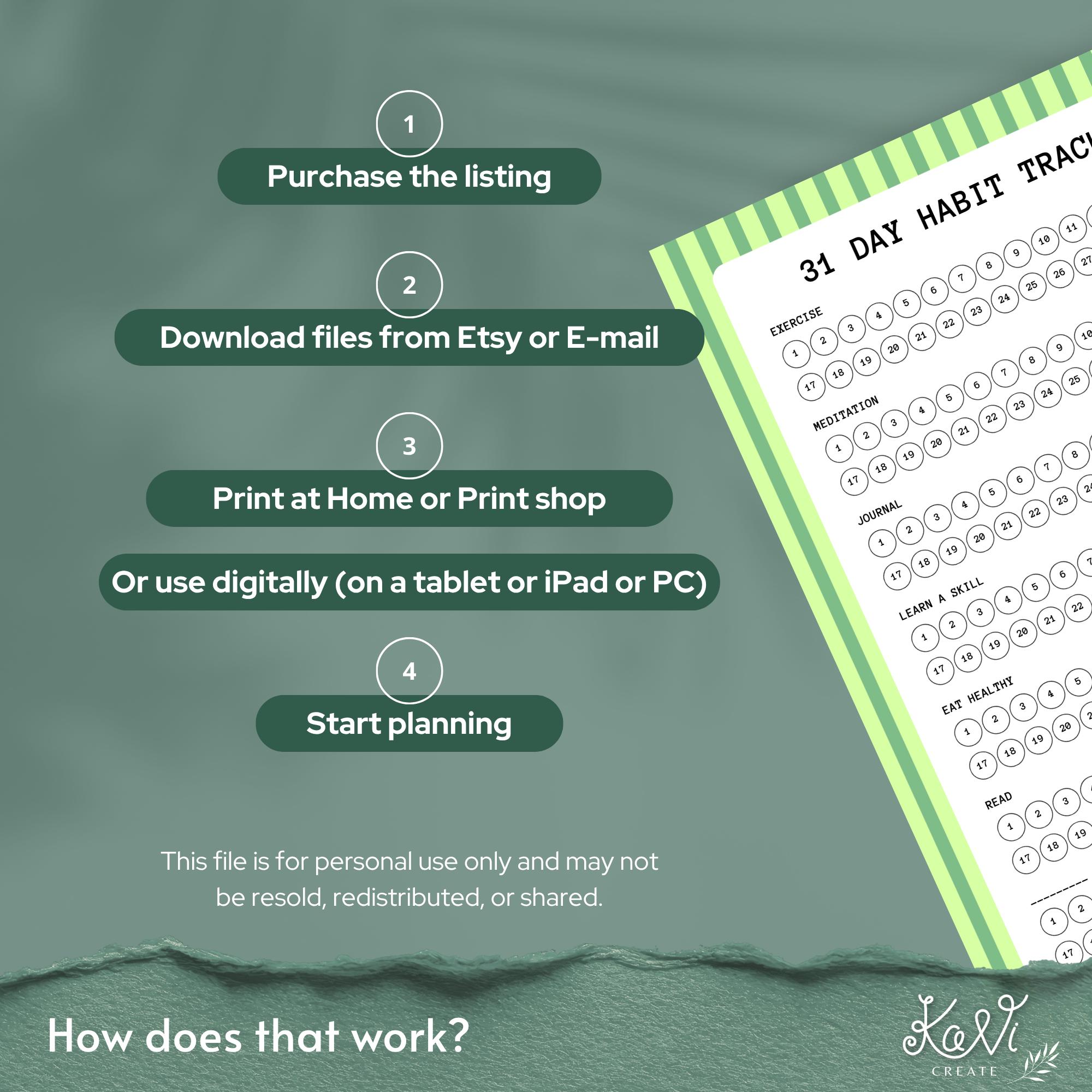 31 Day Striped Habit Tracker Printable PDF A4 US Letter Digital ...