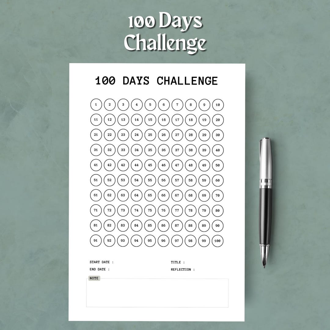 100 Days Habit Tracker Printable PDF Challenge Tracker A4 US Letter ...